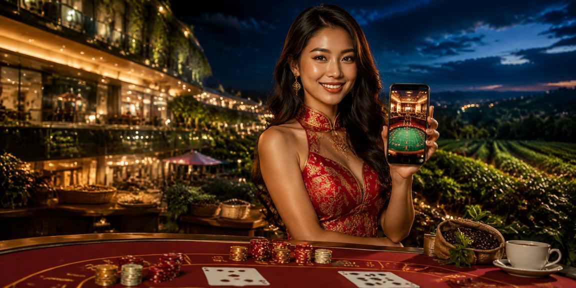Người phụ nữ mặc áo dài chơi bài tại vùng Mekong dưới ánh đèn neon