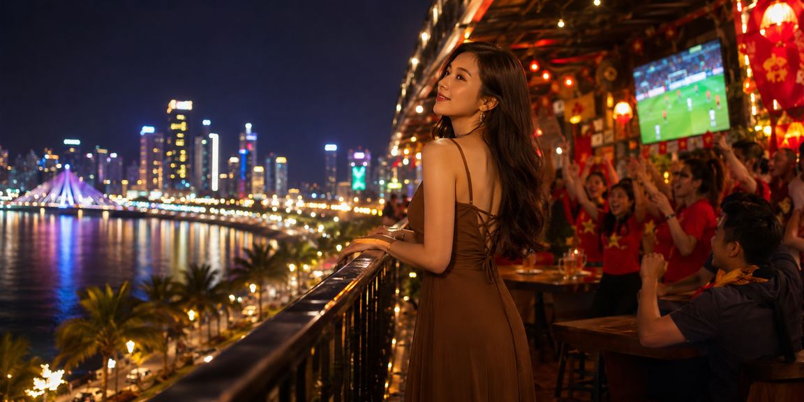 Người dùng tại Đà Nẵng ngồi cà phê bên bờ biển và sử dụng dịch vụ cá cược có trách nhiệm