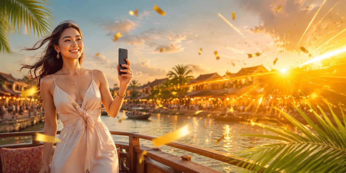 Người dùng tại Hội An thưởng thức cà phê và chơi casino di động một cách thư thái